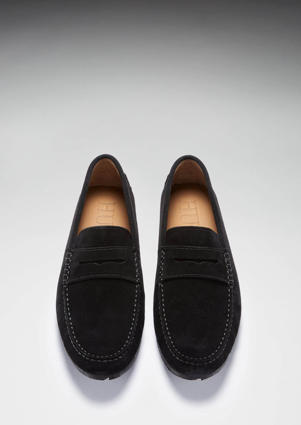 Tyre Sole Penny Driving Loafers, Black Suede