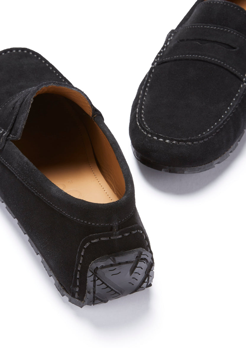 Penny loafers för bilkörning med gummisula, svart mocka