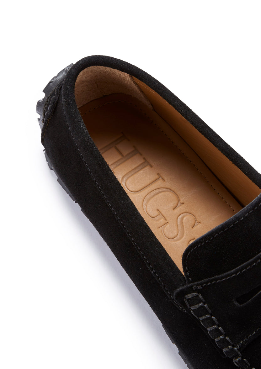 Penny loafers för bilkörning med gummisula, svart mocka