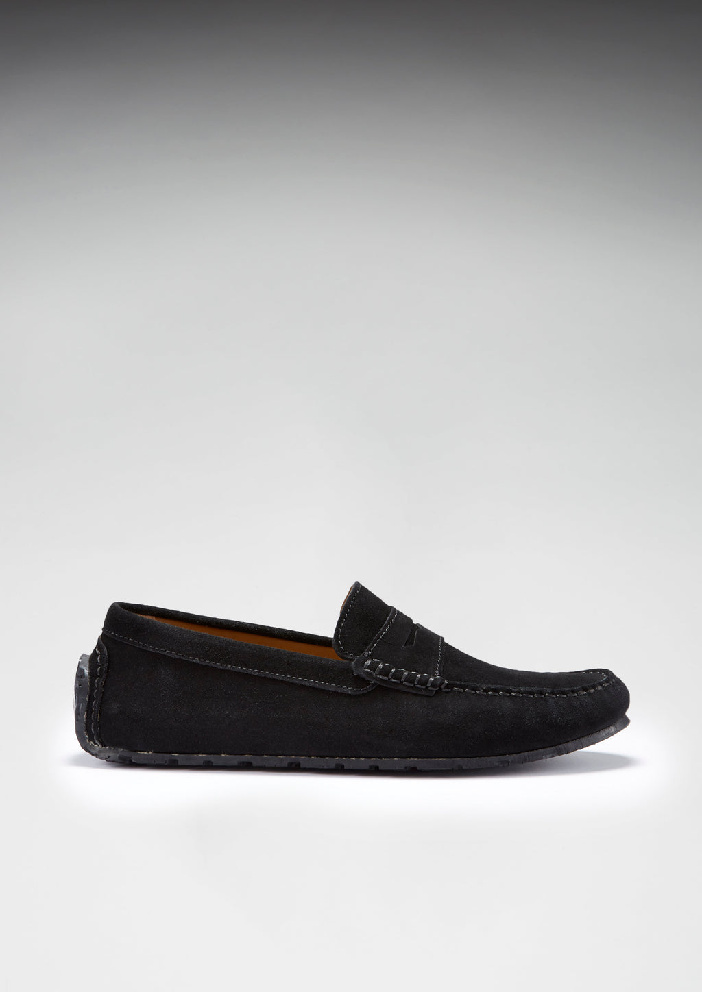 Tyre Sole Penny Driving Loafers, Black Suede