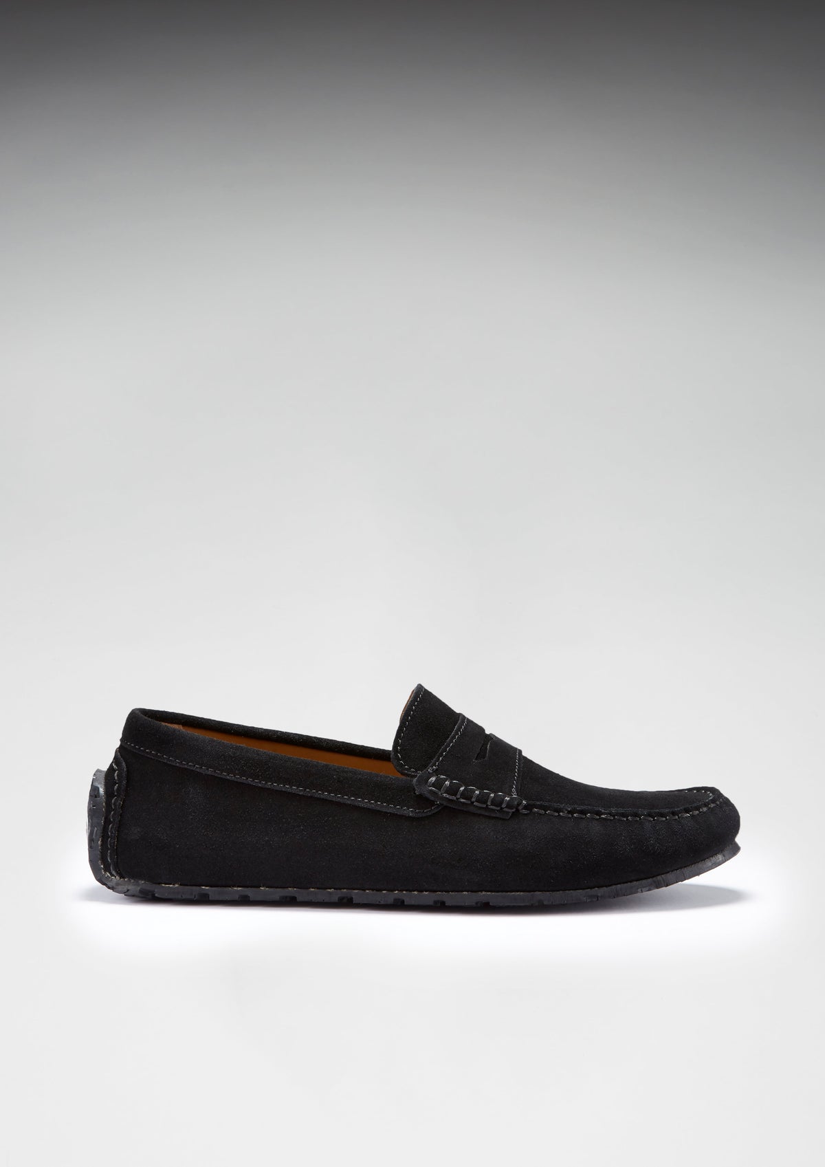 Tyre Sole Penny Driving Loafers, Black Suede