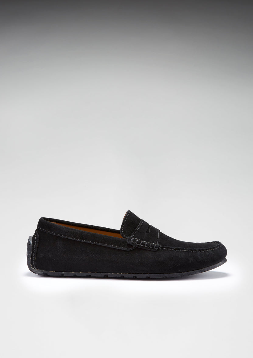 Penny loafers för bilkörning med gummisula, svart mocka
