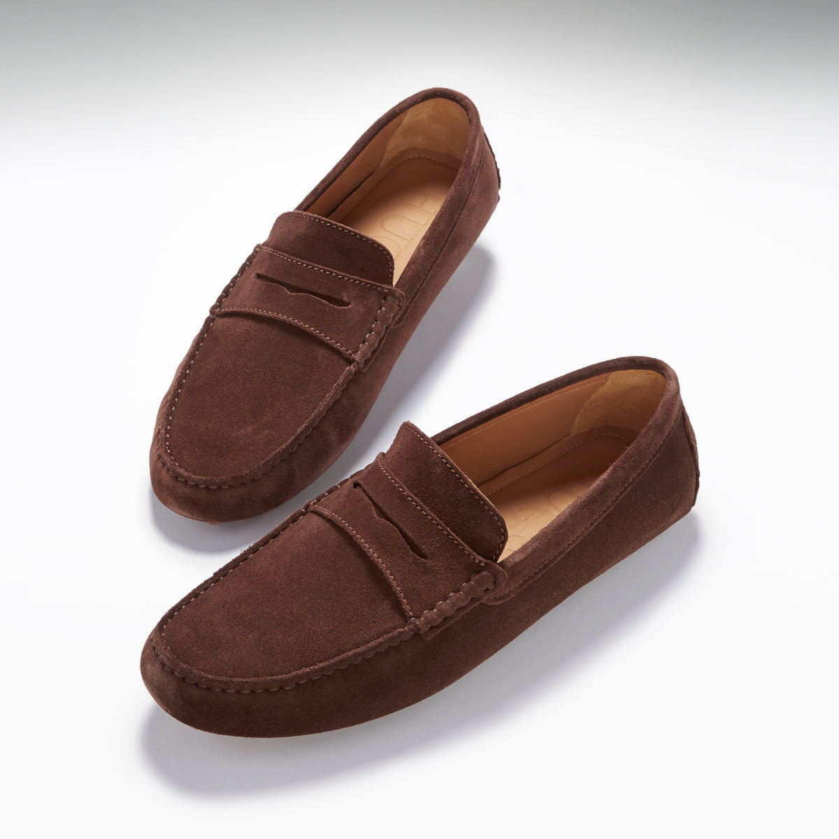 Mokasyny typu penny loafers, brązowy zamsz