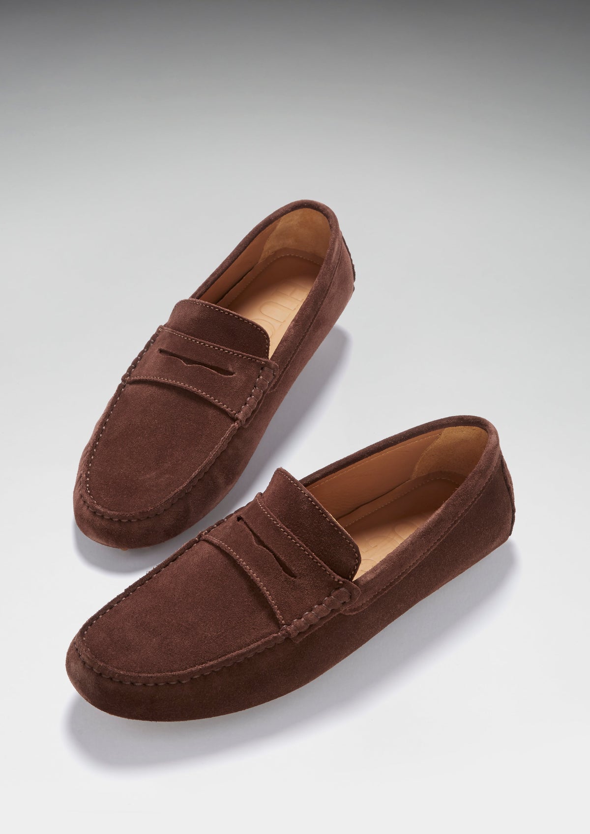 Mokasyny typu penny loafers, brązowy zamsz