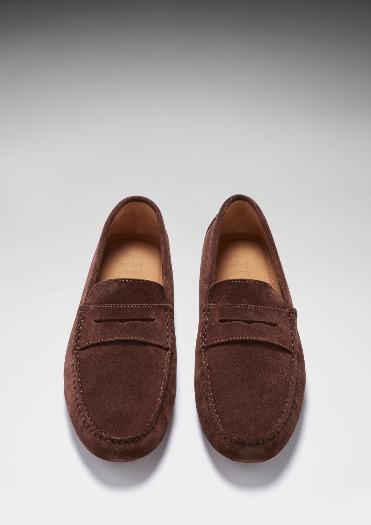 Mokasyny typu penny loafers, brązowy zamsz