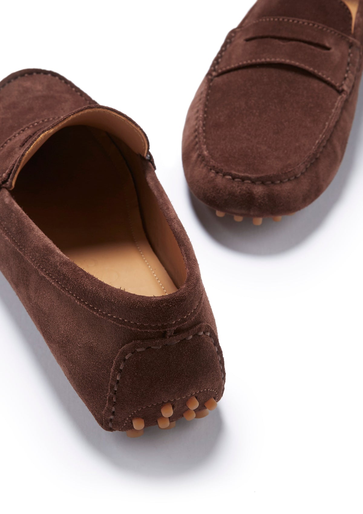 Mokasyny typu penny loafers, brązowy zamsz