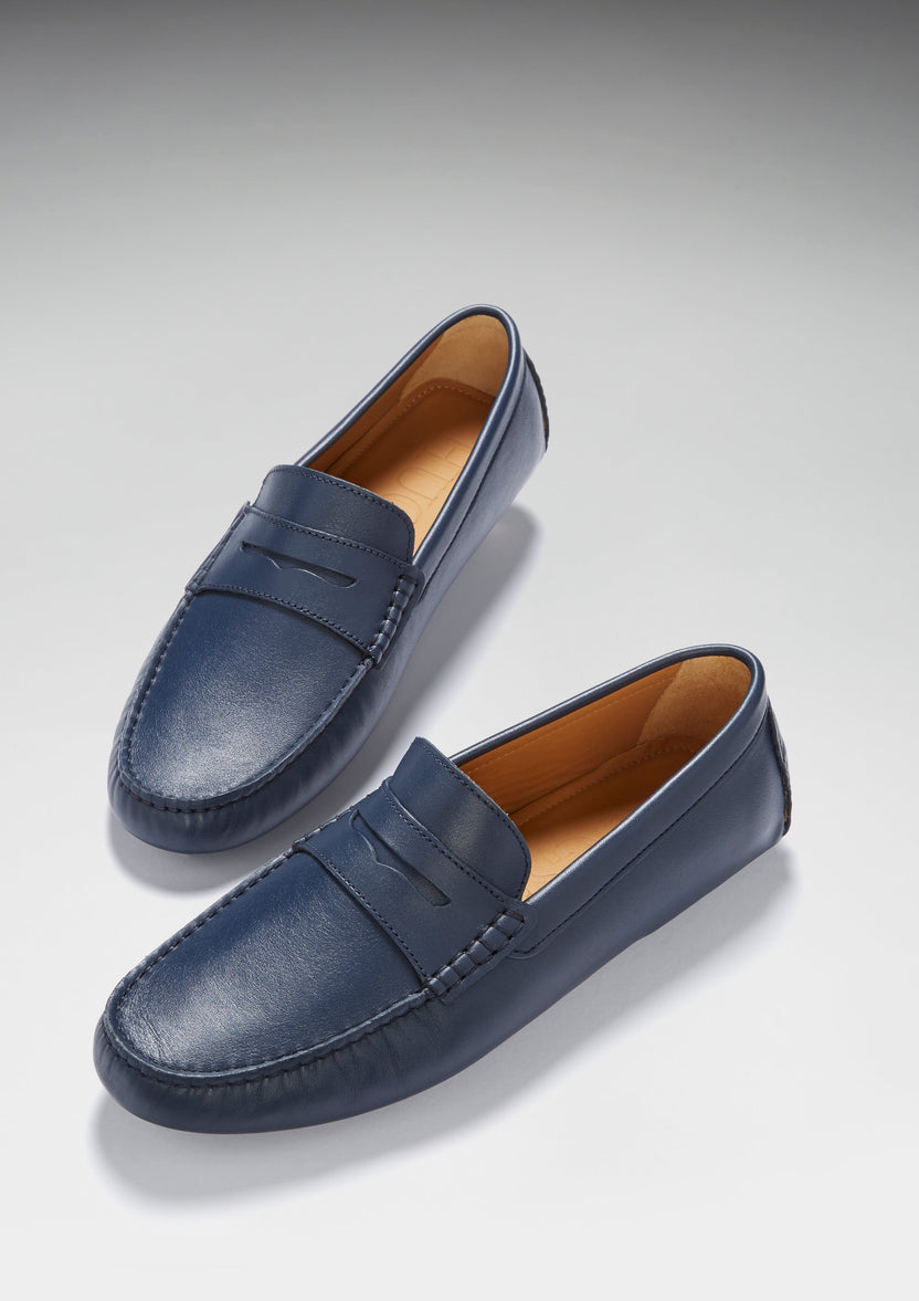Penny Loafers, mörkblått läder