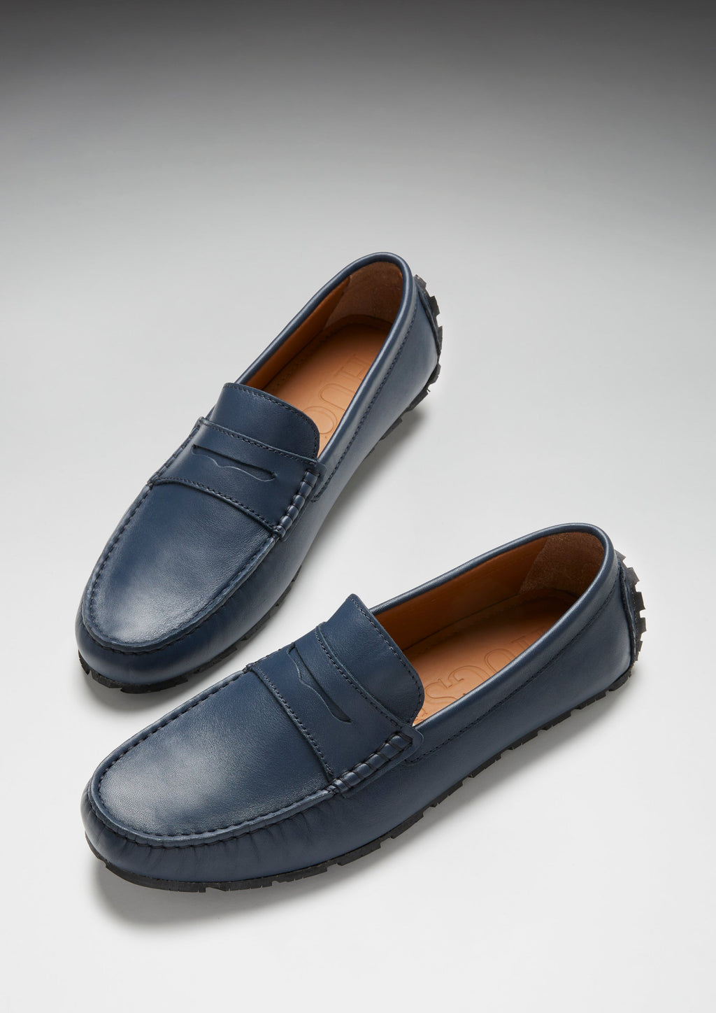 Tyre Sole Penny Driving Loafers, French Navy Leather