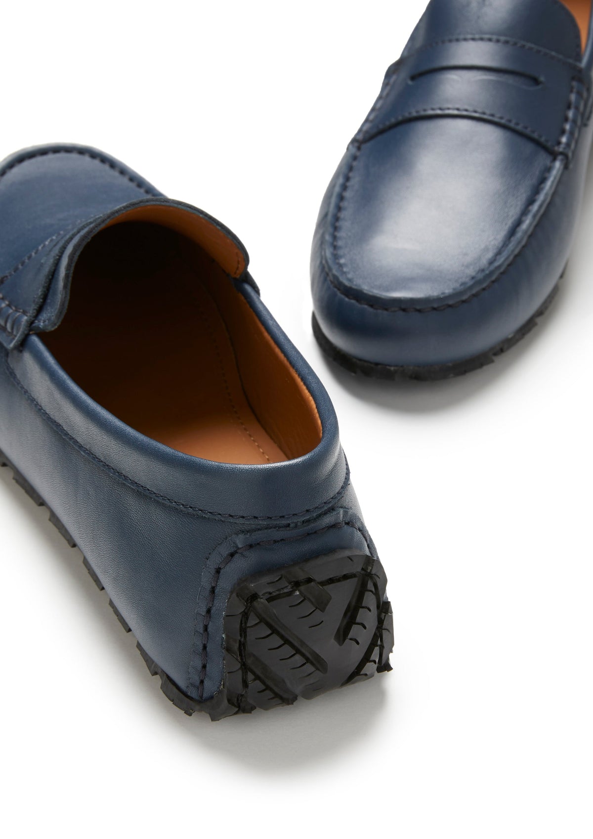 Penny-loafers med gummi-sula för bilkörning, franskt marinblått läder