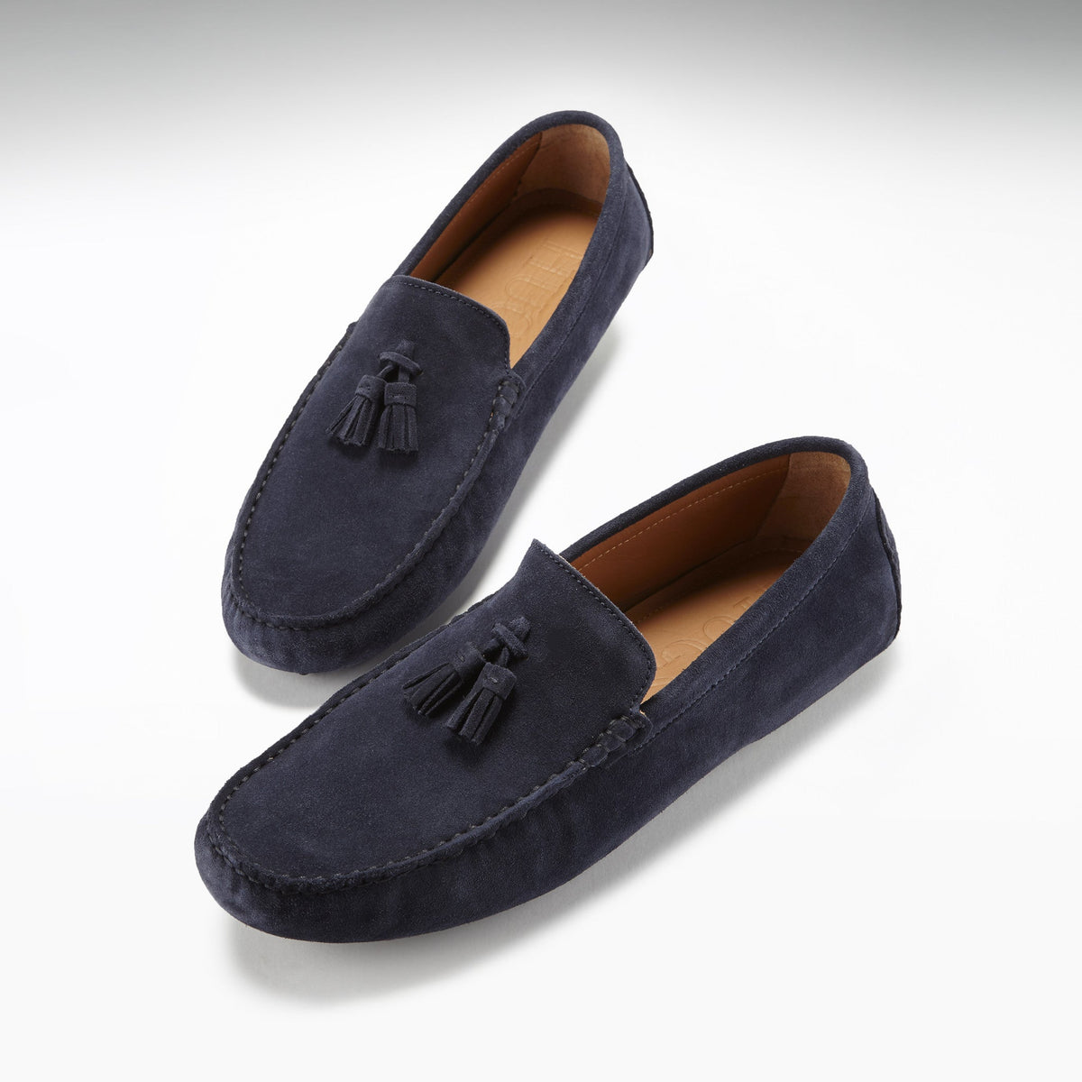 Mocasines de conducción con borlas, ante azul marino