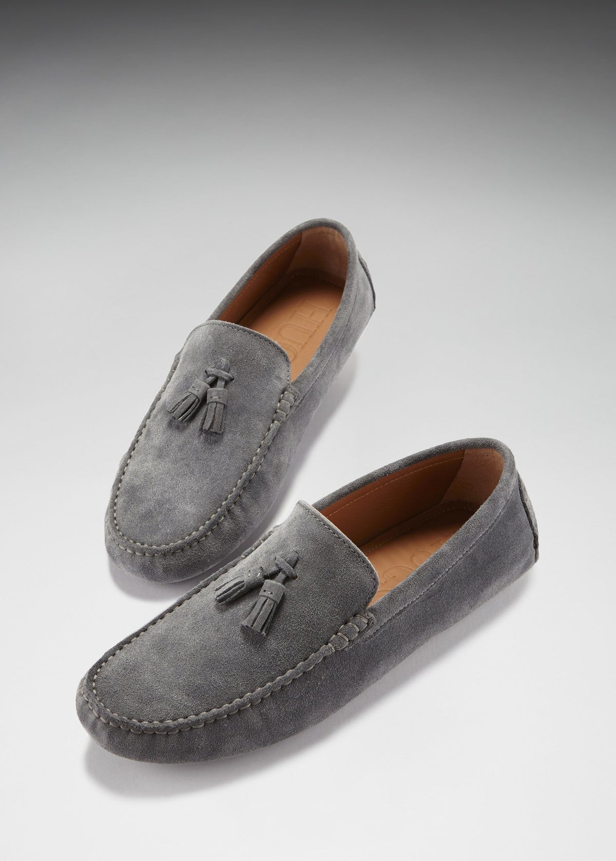 Mocasines de conducción con borlas, ante gris pizarra