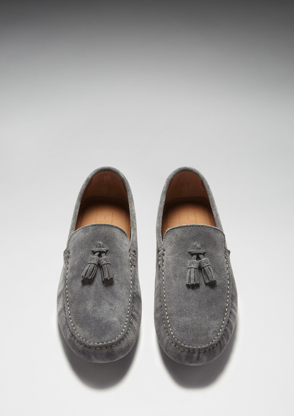 Mocasines de conducción con borlas, ante gris pizarra