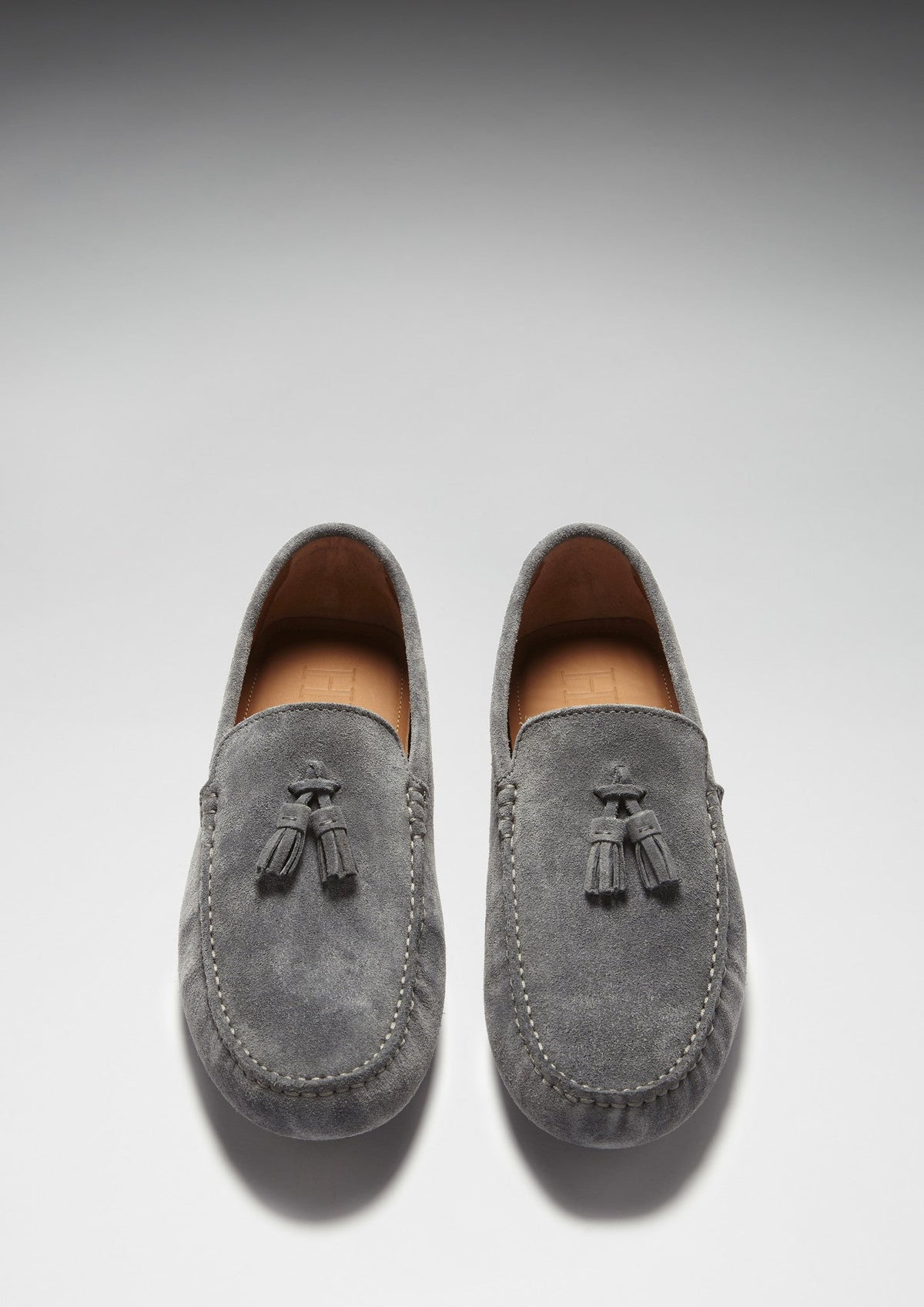 Mocasines de conducción con borlas, ante gris pizarra