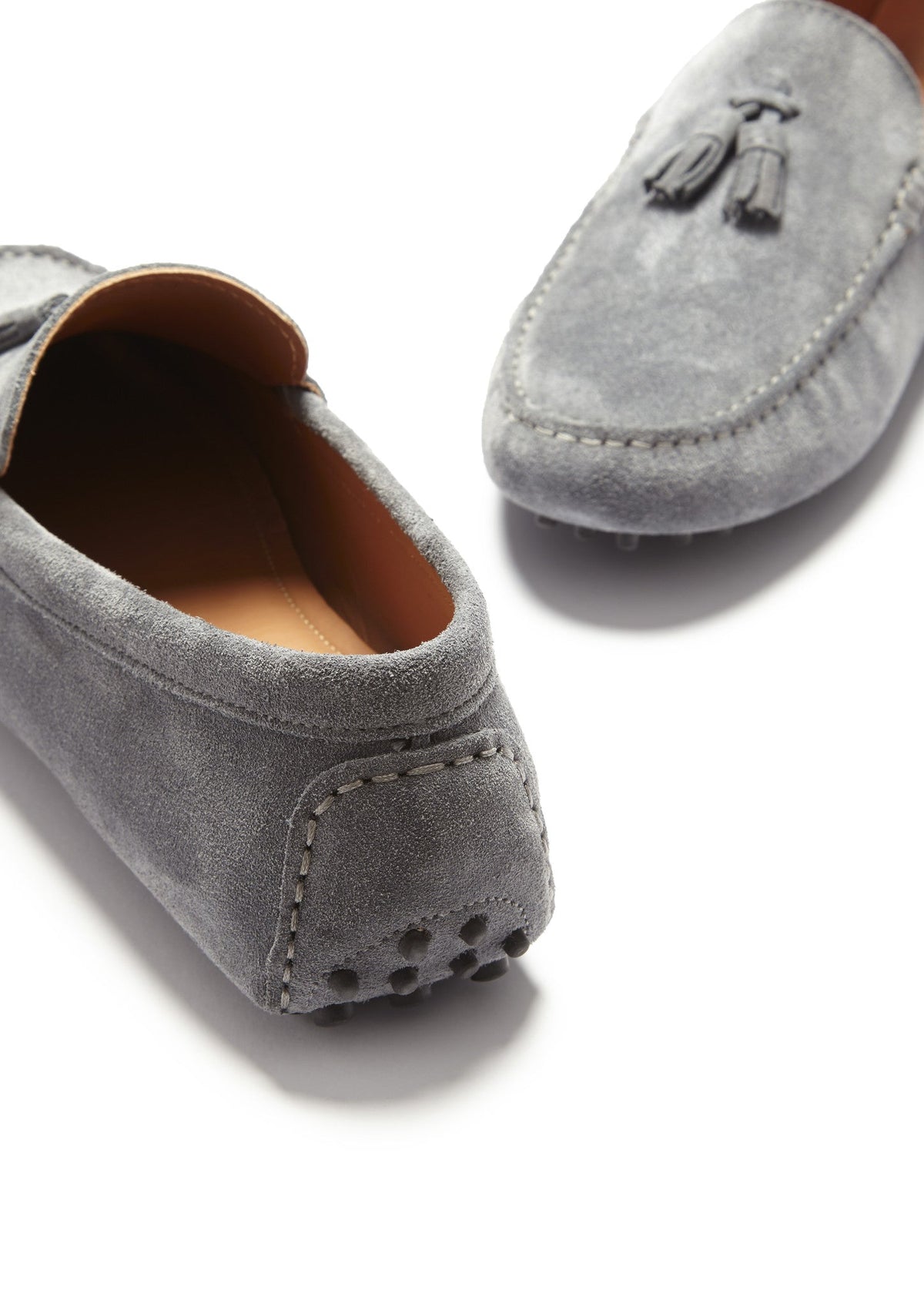 Mocasines de conducción con borlas, ante gris pizarra