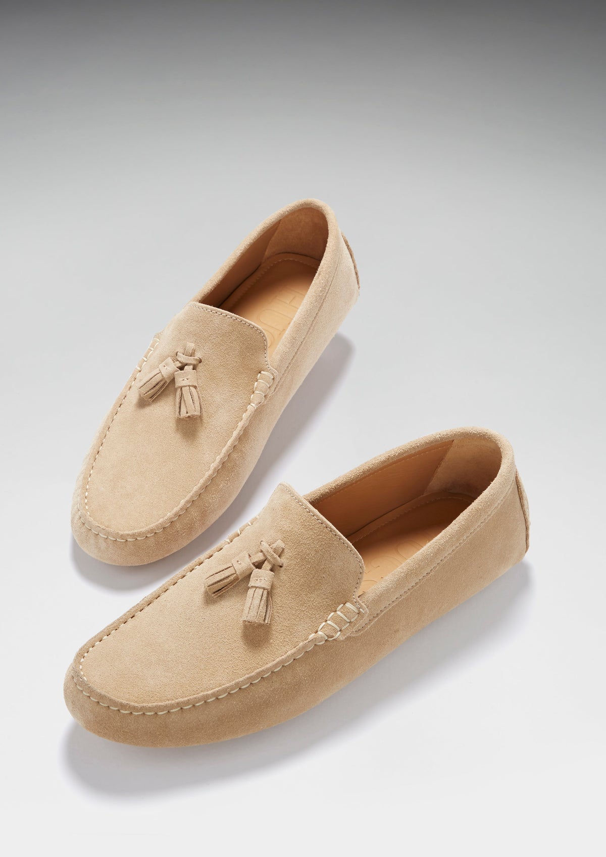 Tasselled Driving Loafers, Taupe Suede