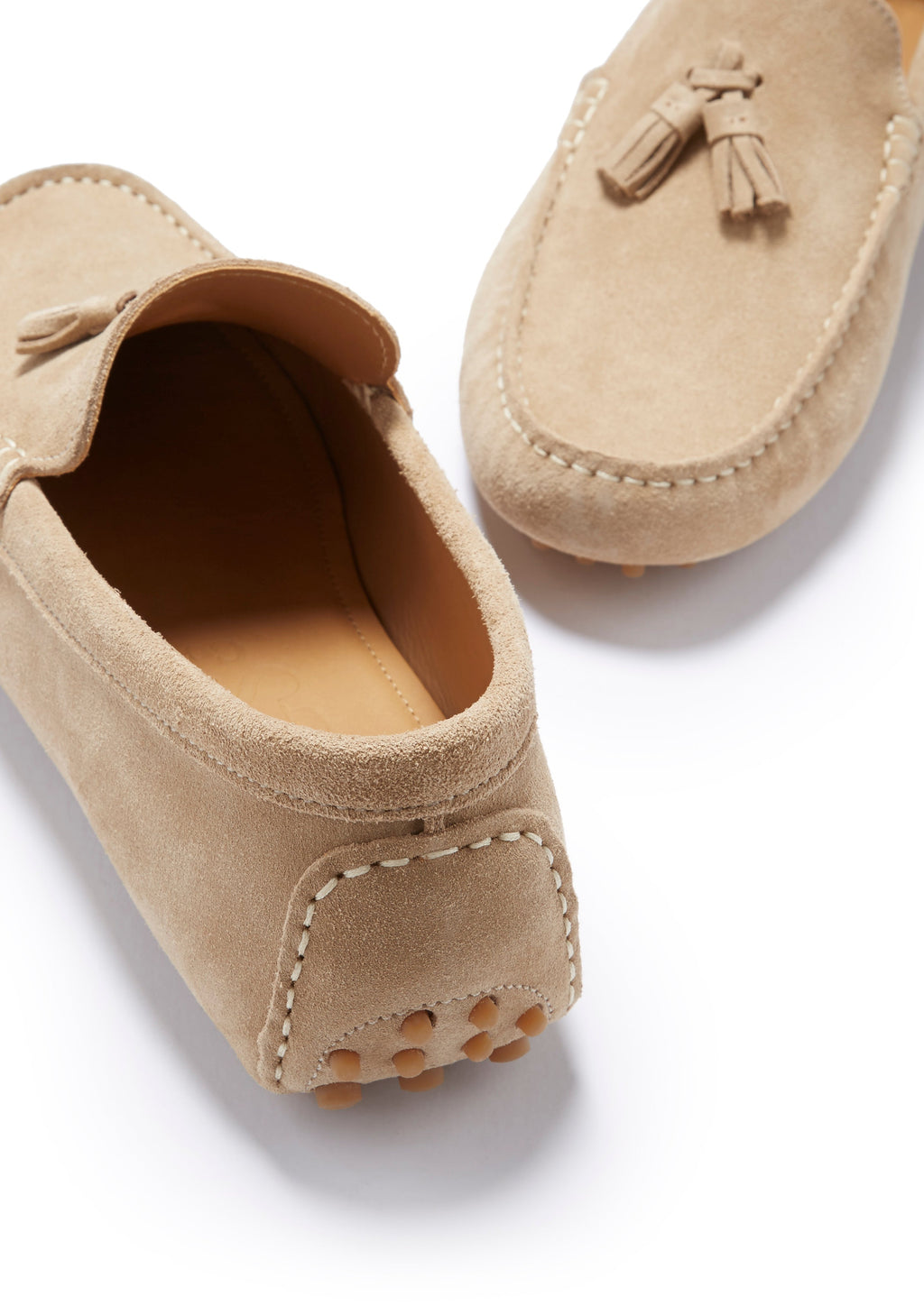 Tasselled Driving Loafers, Taupe Suede
