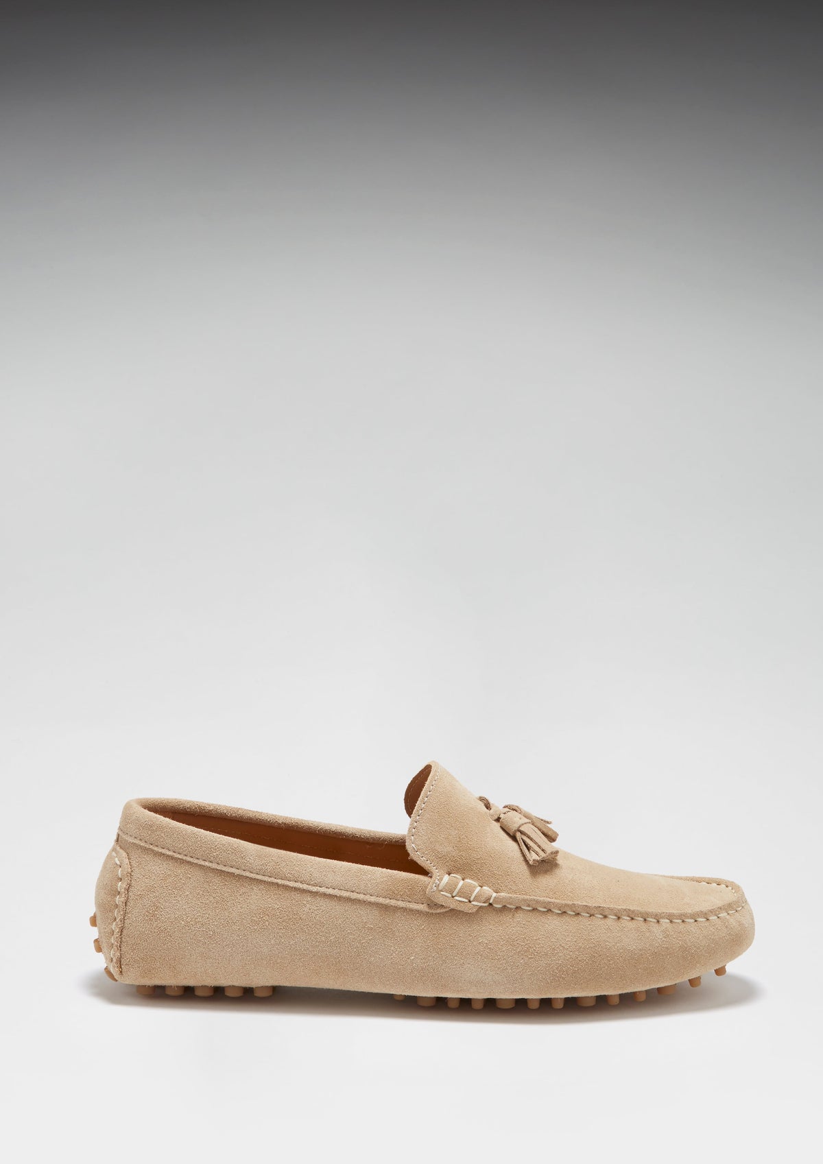 Tasselled Driving Loafers, Taupe Suede