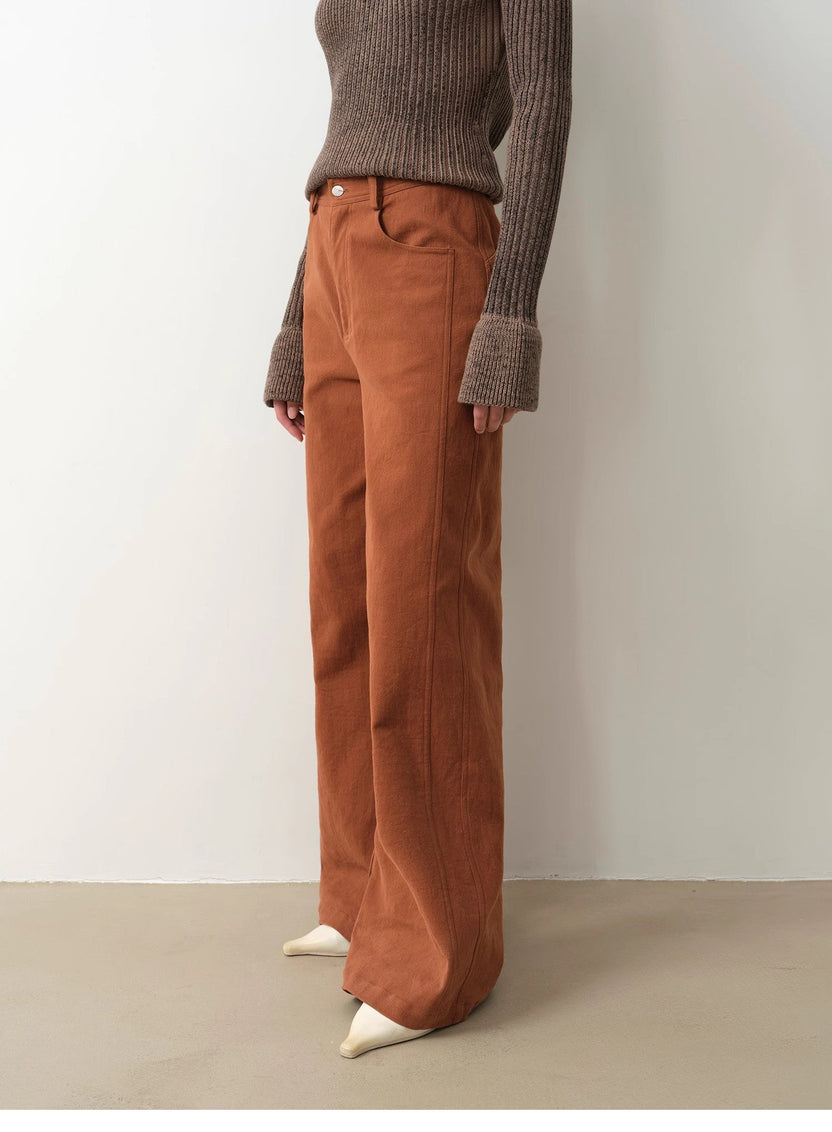 Pantalones casuales de pierna recta y ligeramente acampanados, estilo retro versátil de alta costura "Tarde de mediados de otoño"