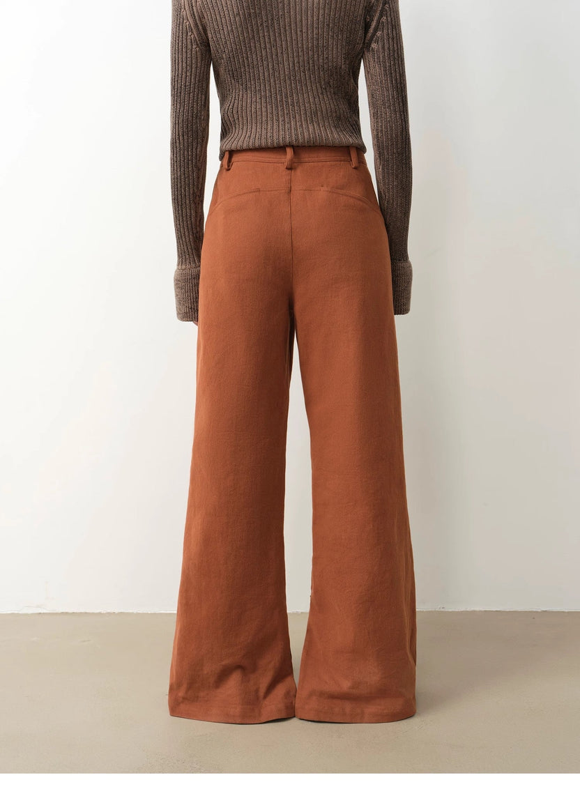 Pantalones casuales de pierna recta y ligeramente acampanados, estilo retro versátil de alta costura "Tarde de mediados de otoño"