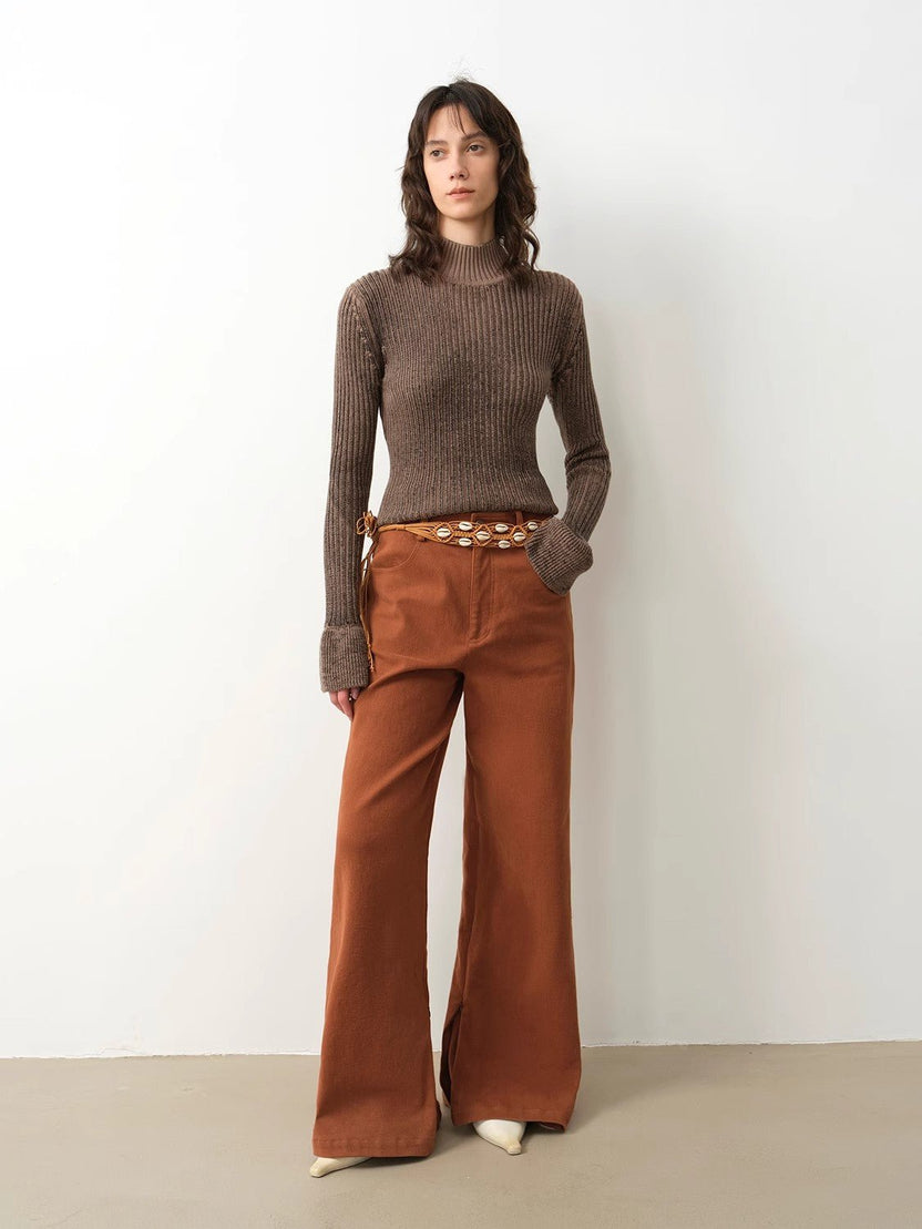 Pantalones casuales de pierna recta y ligeramente acampanados, estilo retro versátil de alta costura "Tarde de mediados de otoño"