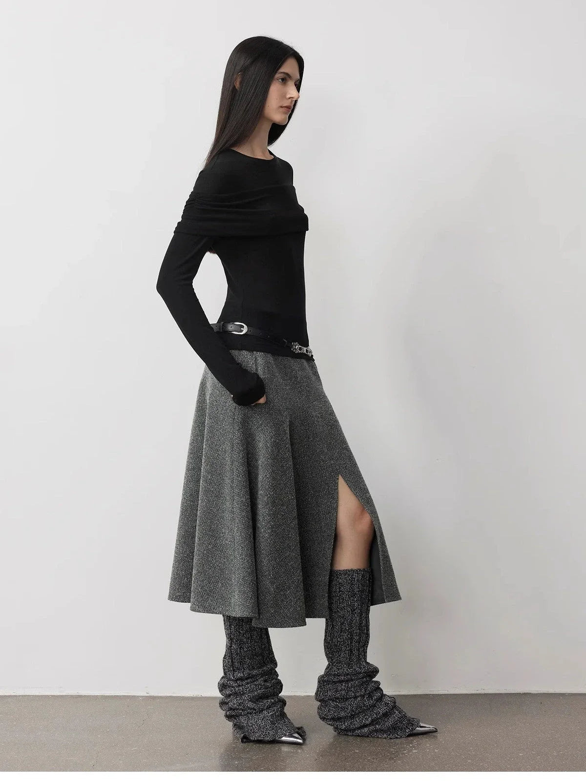 Haut en tricot polyvalent à une épaule, style deux-pièces superposé en laine Tencel, « Modern Tricks »