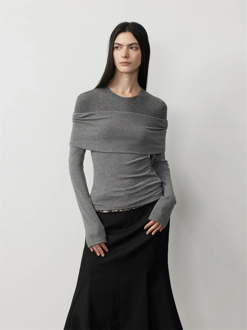 Personalized Layered Tencel Wool Fake Two-Piece Splicing One-Shoulder Versatile Knitted Top"Modern Tricks"