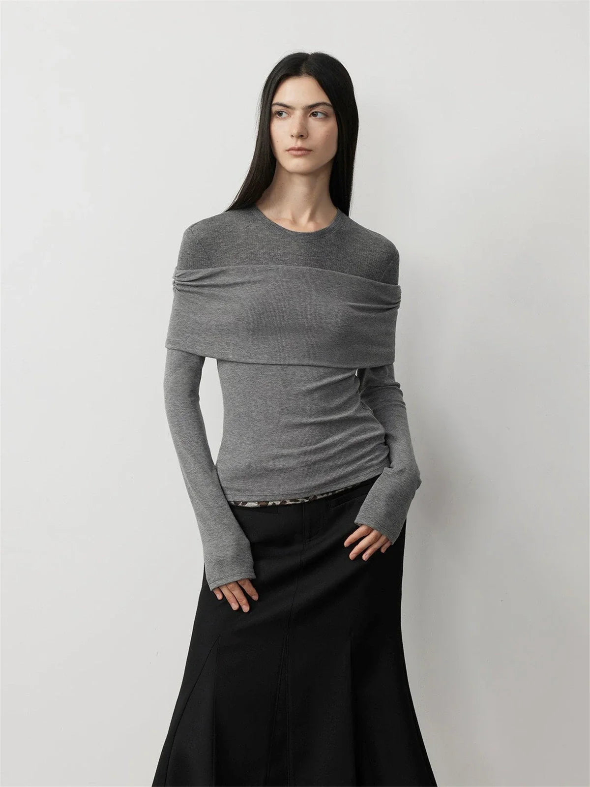 Personalized Layered Tencel Wool Fake Two-Piece Splicing One-Shoulder Versatile Knitted Top"Modern Tricks"