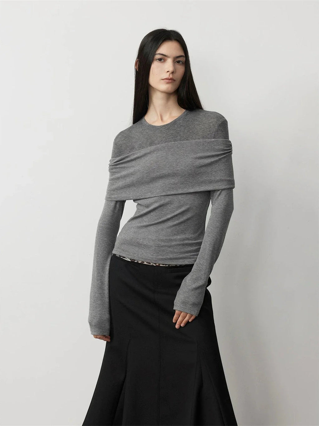 Personalized Layered Tencel Wool Fake Two-Piece Splicing One-Shoulder Versatile Knitted Top"Modern Tricks"