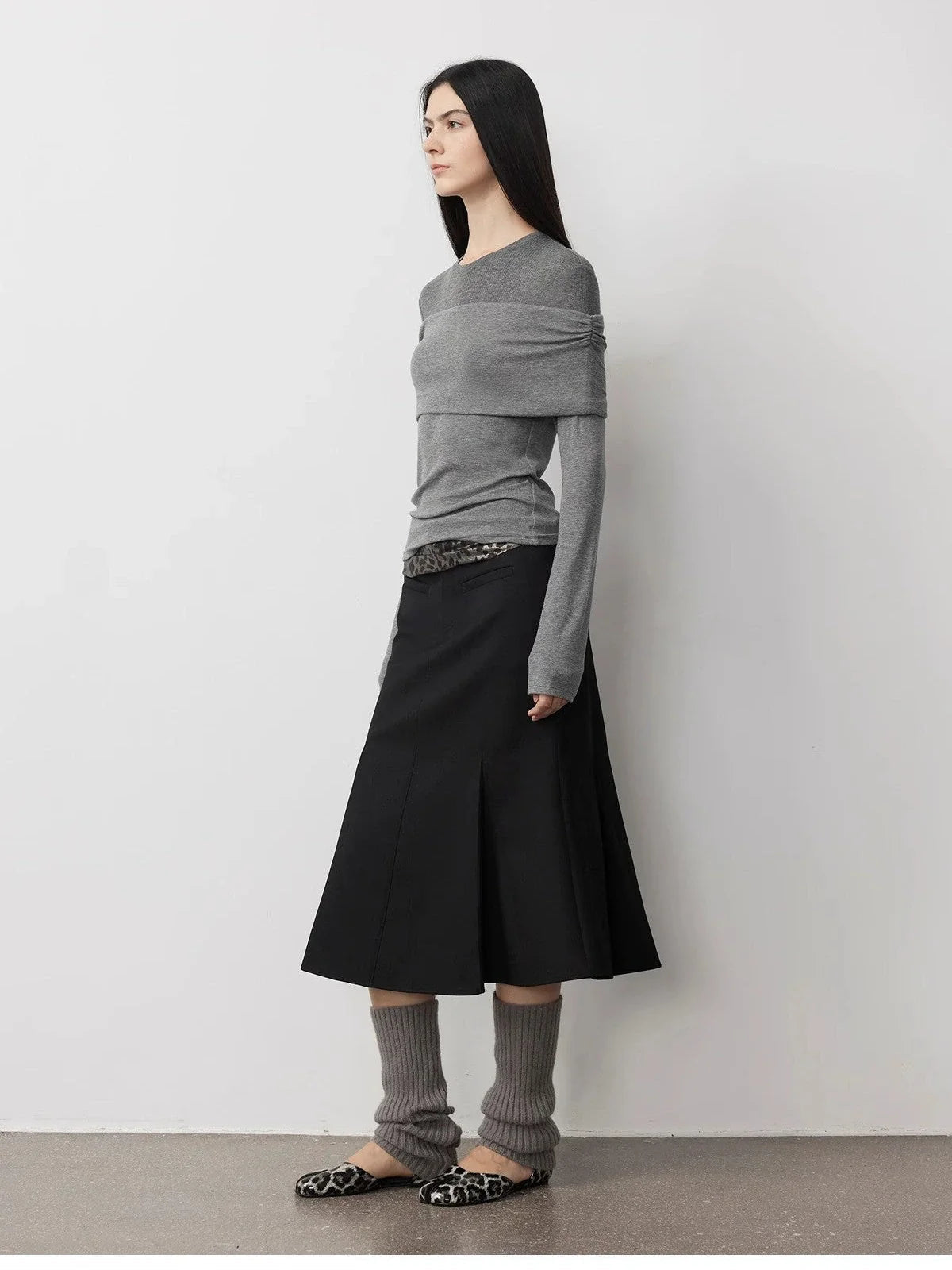 Personalized Layered Tencel Wool Fake Two-Piece Splicing One-Shoulder Versatile Knitted Top"Modern Tricks"