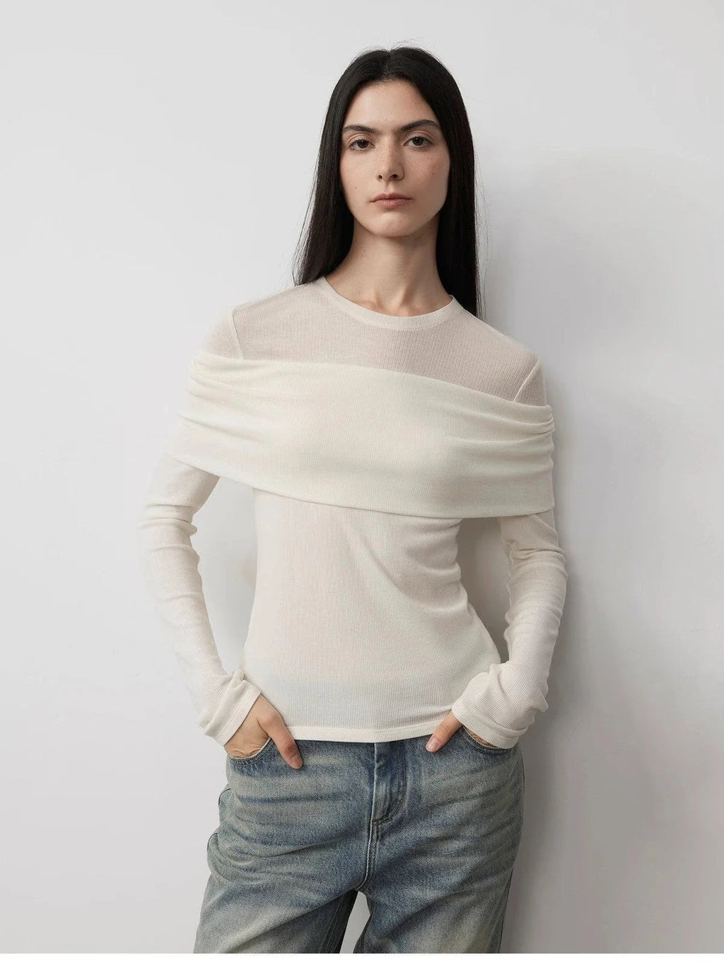 Personalized Layered Tencel Wool Fake Two-Piece Splicing One-Shoulder Versatile Knitted Top"Modern Tricks"