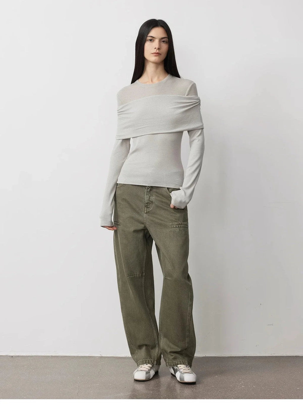 Personalized Layered Tencel Wool Fake Two-Piece Splicing One-Shoulder Versatile Knitted Top"Modern Tricks"