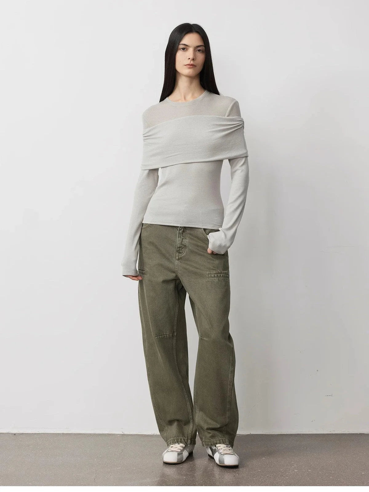 Personalized Layered Tencel Wool Fake Two-Piece Splicing One-Shoulder Versatile Knitted Top"Modern Tricks"