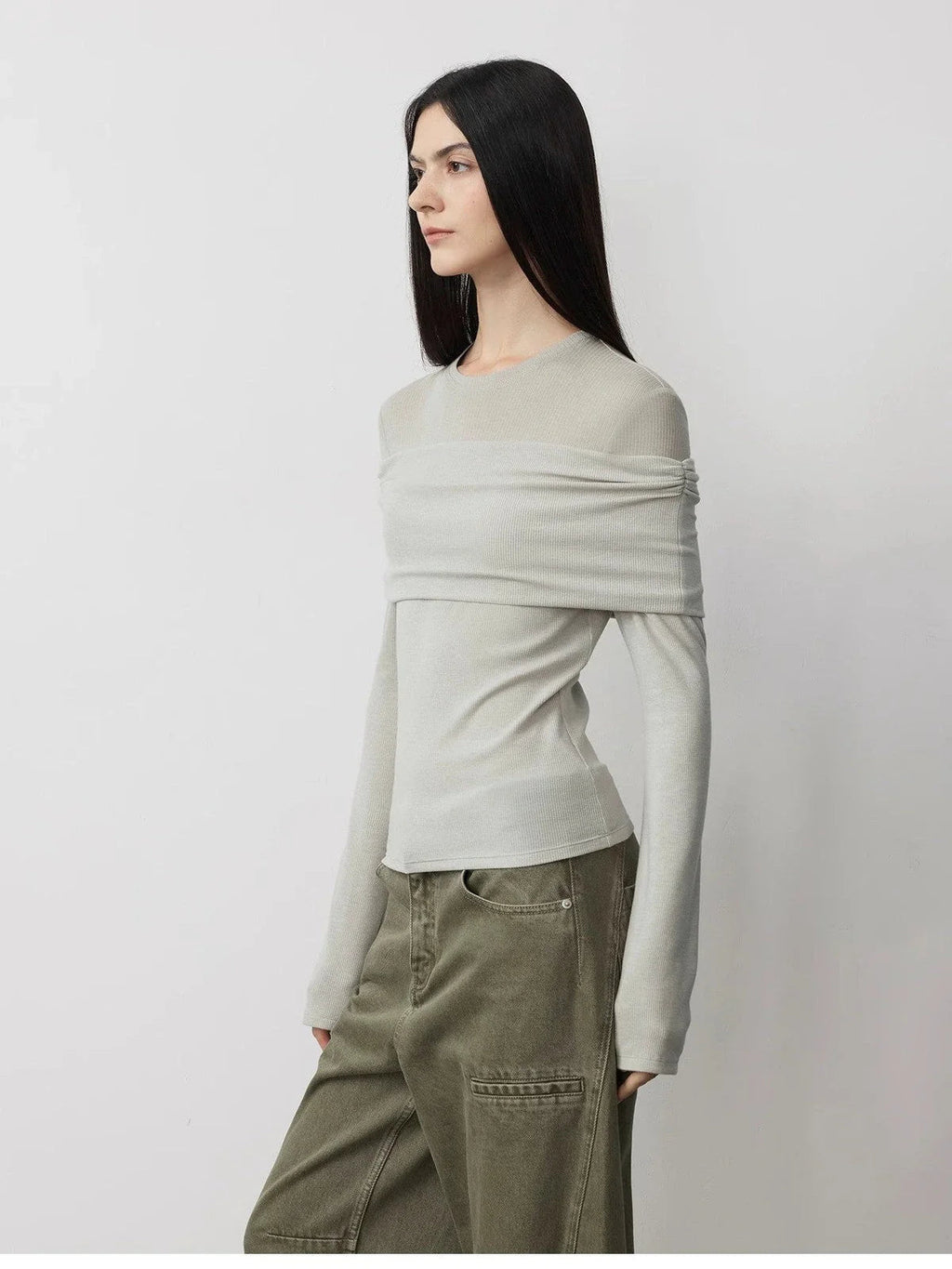 Personalized Layered Tencel Wool Fake Two-Piece Splicing One-Shoulder Versatile Knitted Top"Modern Tricks"