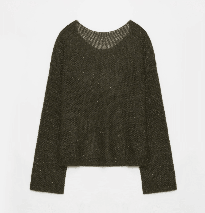 Mohair Sequin Knit Blended Hollow Oversized Sweater Loose O-Neck Top Long Sleeve,"Sparkling Spring"
