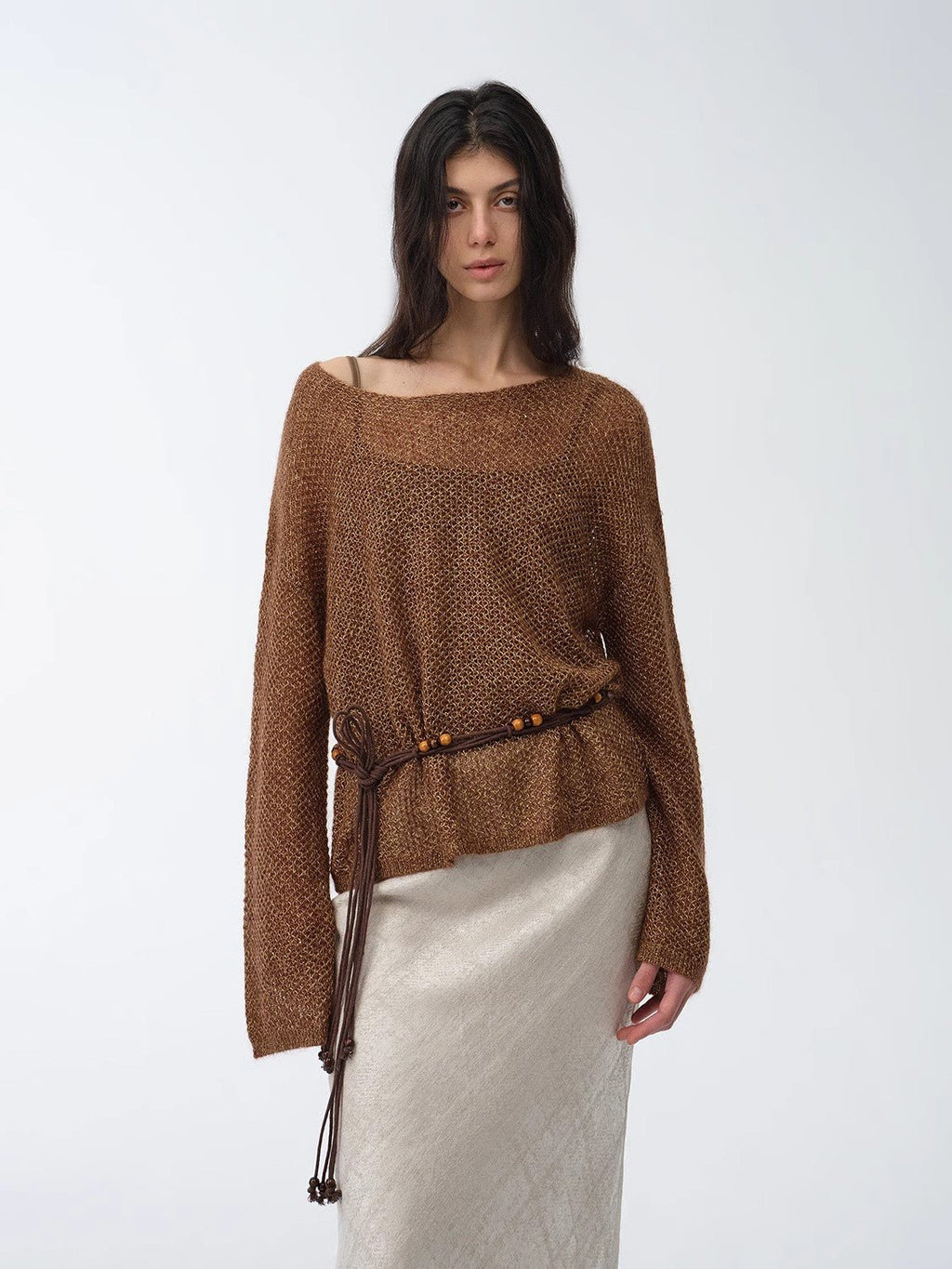 Mohair Sequin Knit Blended Hollow Oversized Sweater Loose O-Neck Top Long Sleeve,"Sparkling Spring"