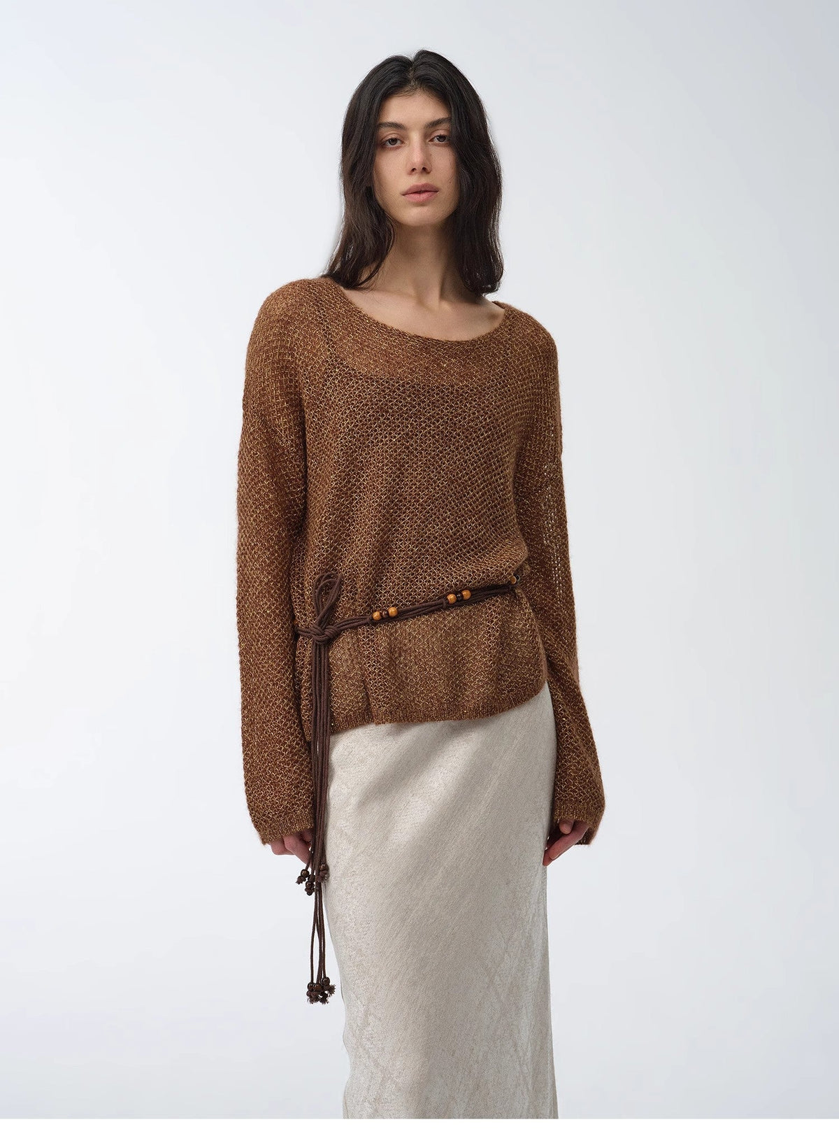 Mohair Sequin Knit Blended Hollow Oversized Sweater Loose O-Neck Top Long Sleeve,"Sparkling Spring"