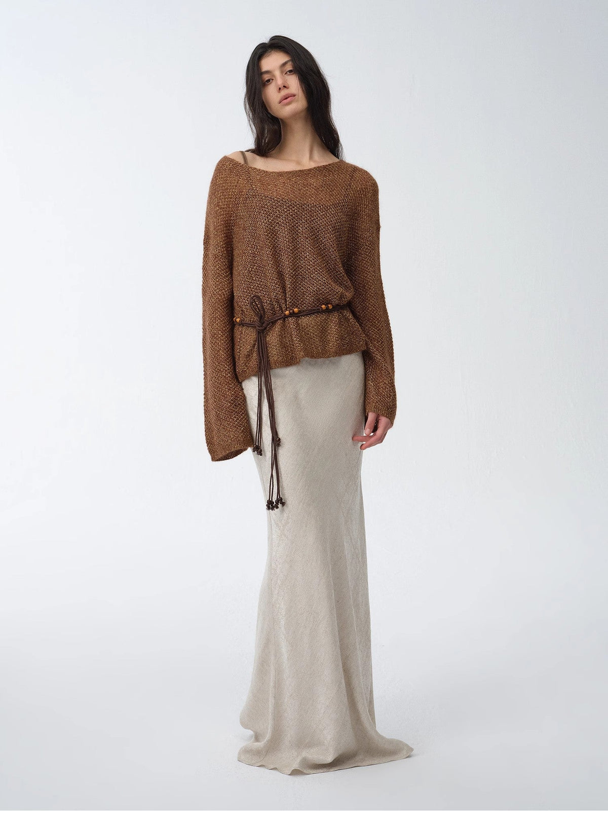 Mohair Sequin Knit Blended Hollow Oversized Sweater Loose O-Neck Top Long Sleeve,"Sparkling Spring"