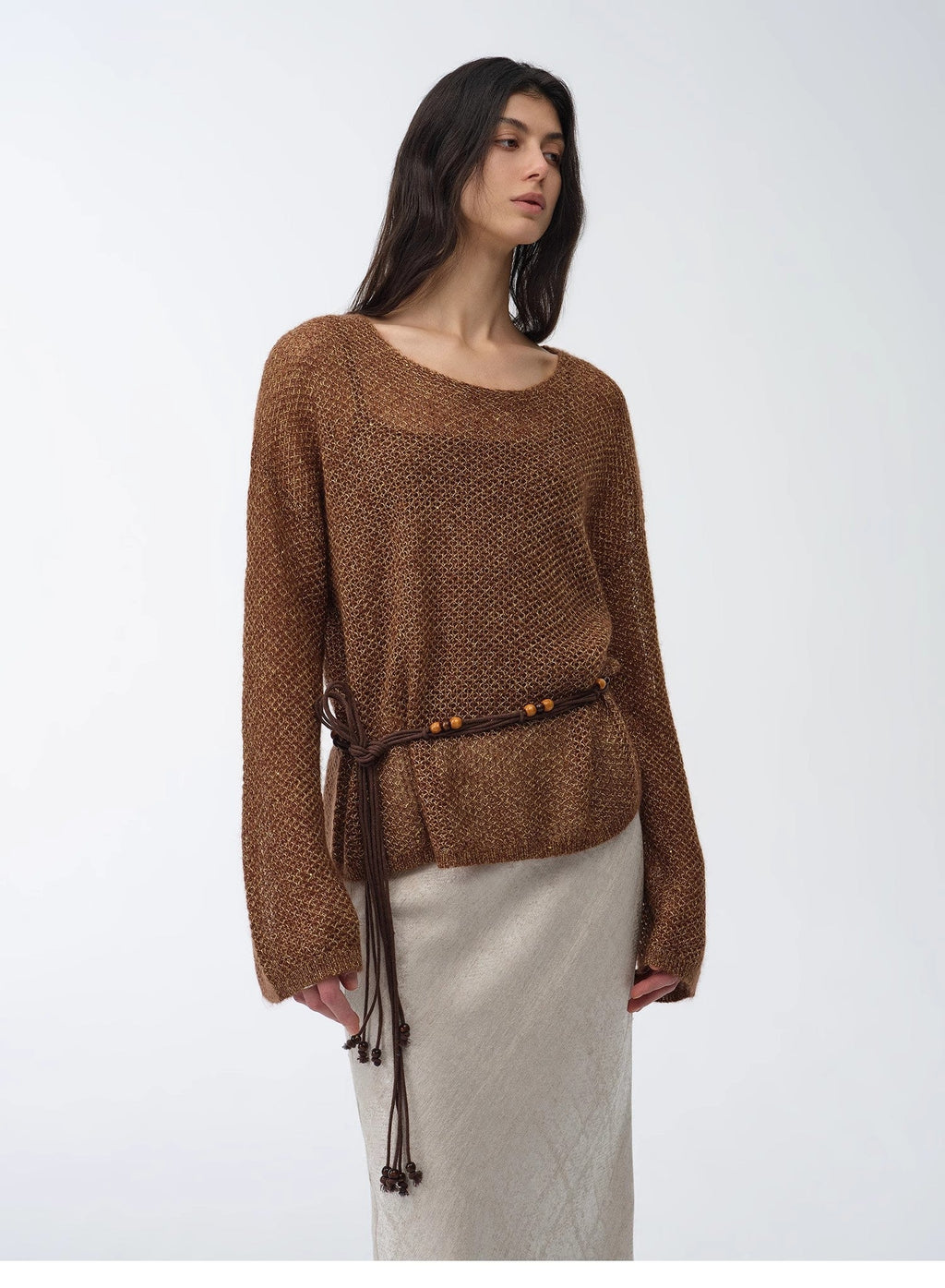 Mohair Sequin Knit Blended Hollow Oversized Sweater Loose O-Neck Top Long Sleeve,"Sparkling Spring"