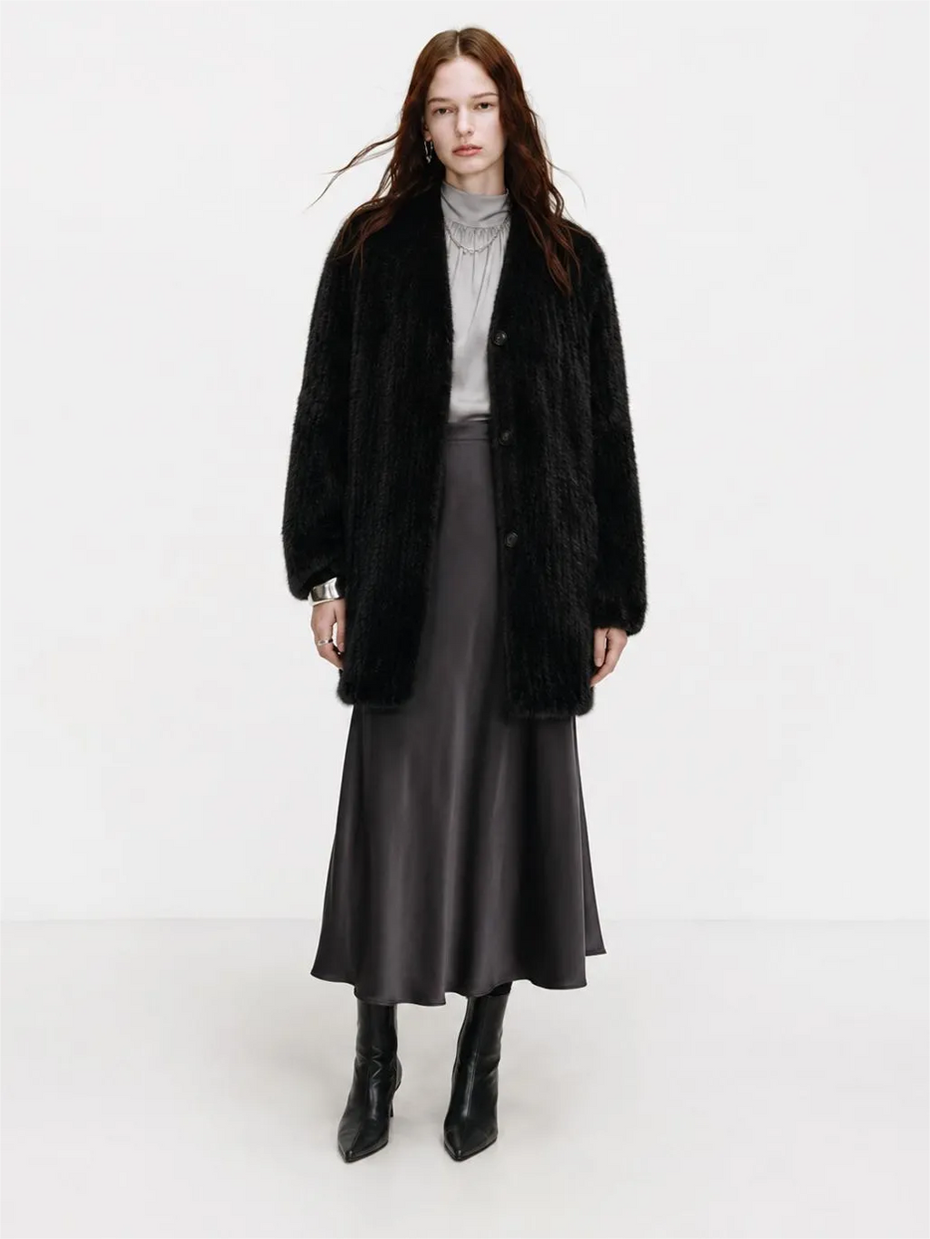 "Moon Serenade" High-Luxury Imported Velvet Mink Woven Fur Coat Mid-Length Mink Coat (Handmade)