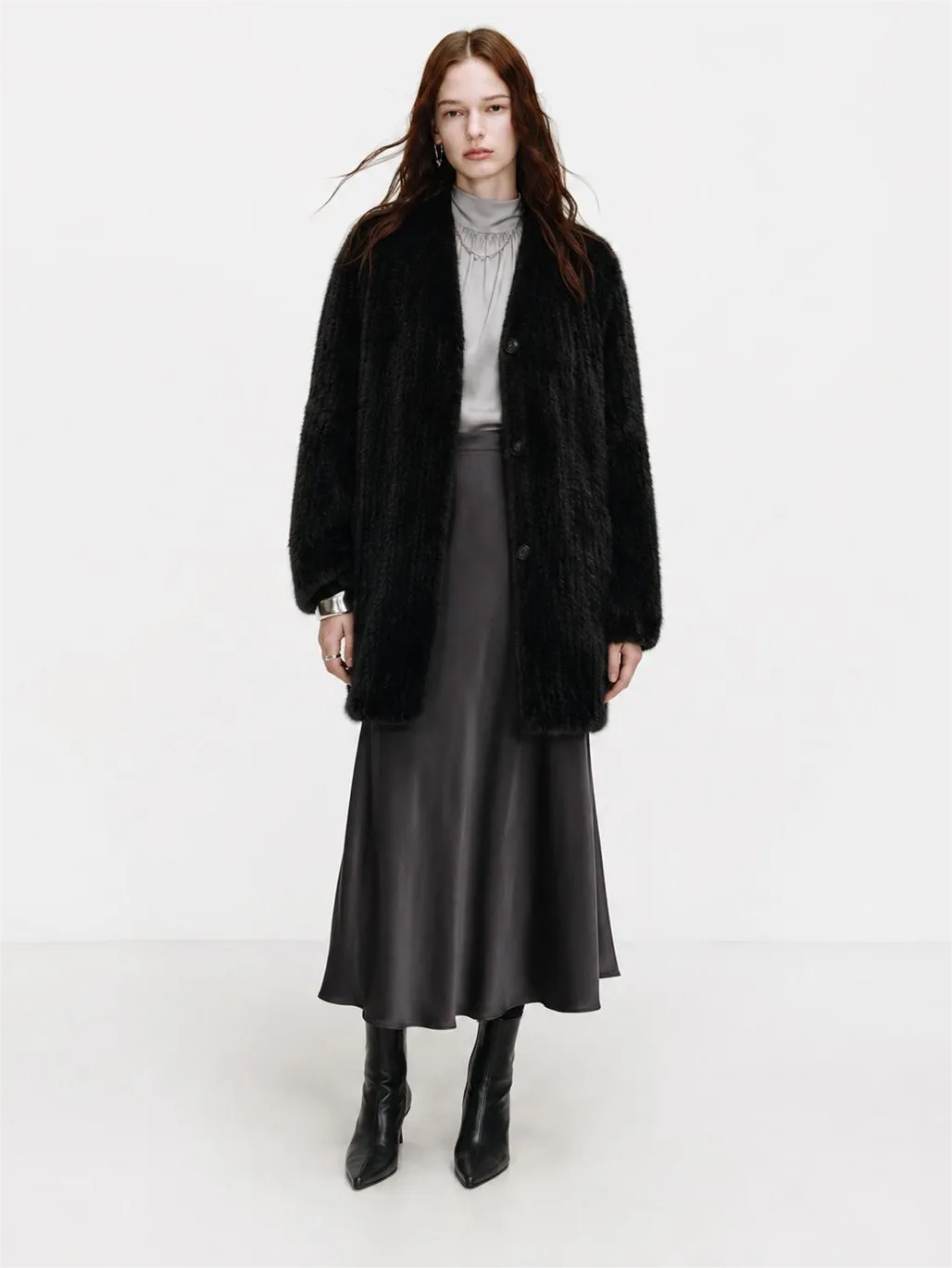 "Moon Serenade" High-Luxury Imported Velvet Mink Woven Fur Coat Mid-Length Mink Coat (Handmade)