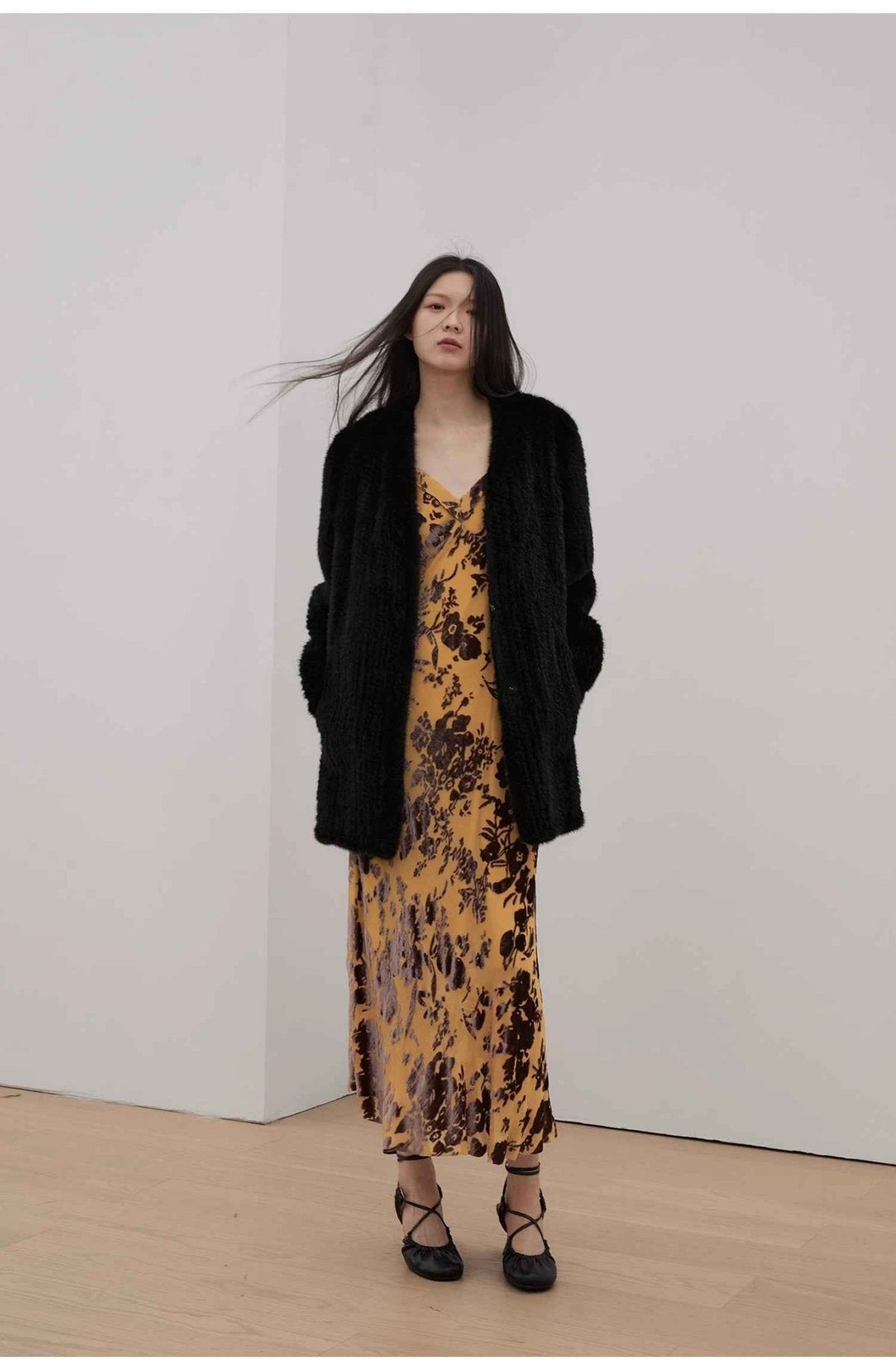 "Moon Serenade" High-Luxury Imported Velvet Mink Woven Fur Coat Mid-Length Mink Coat (Handmade)
