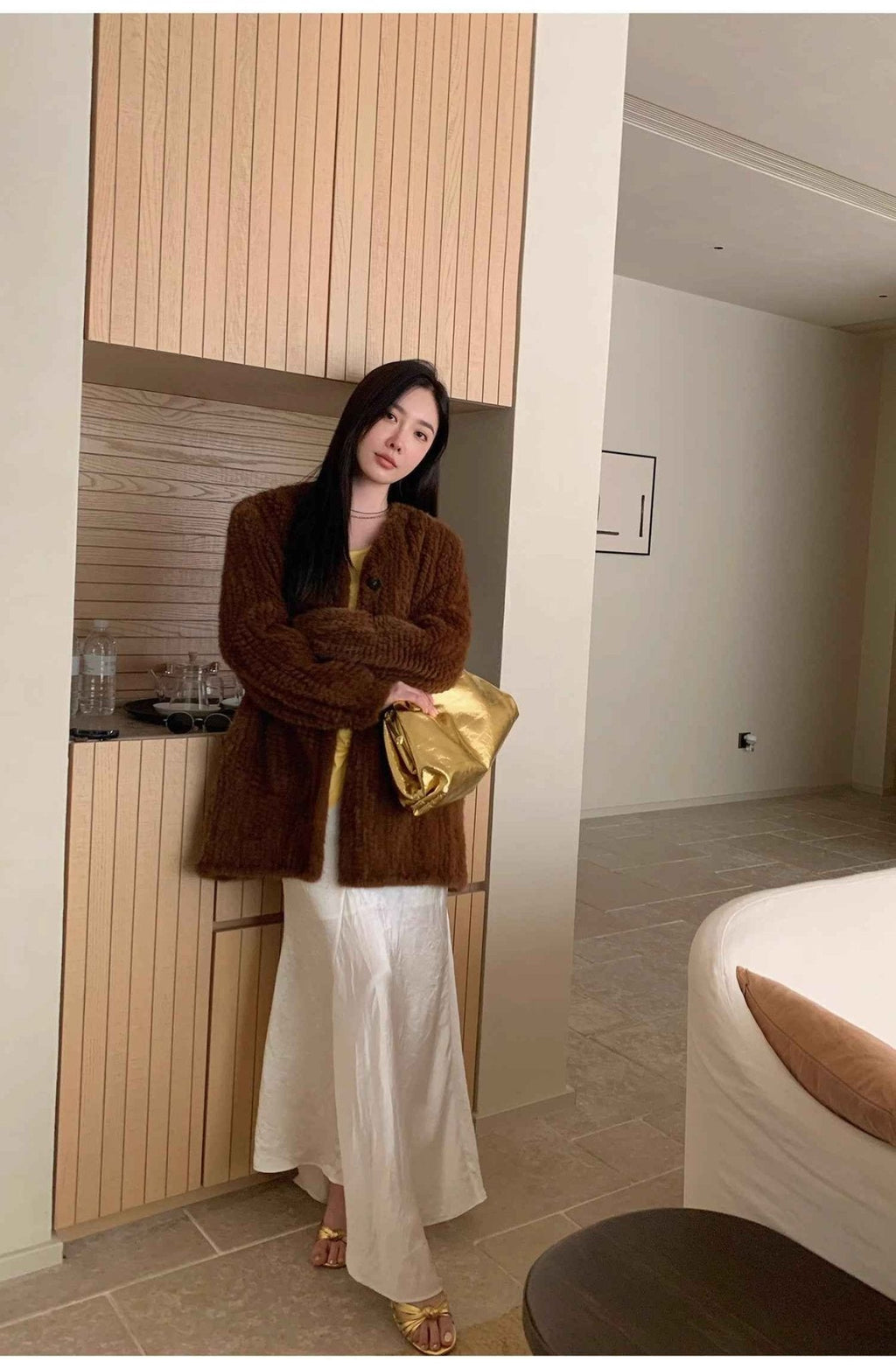 "Moon Serenade" High-Luxury Imported Velvet Mink Woven Fur Coat Mid-Length Mink Coat (Handmade)
