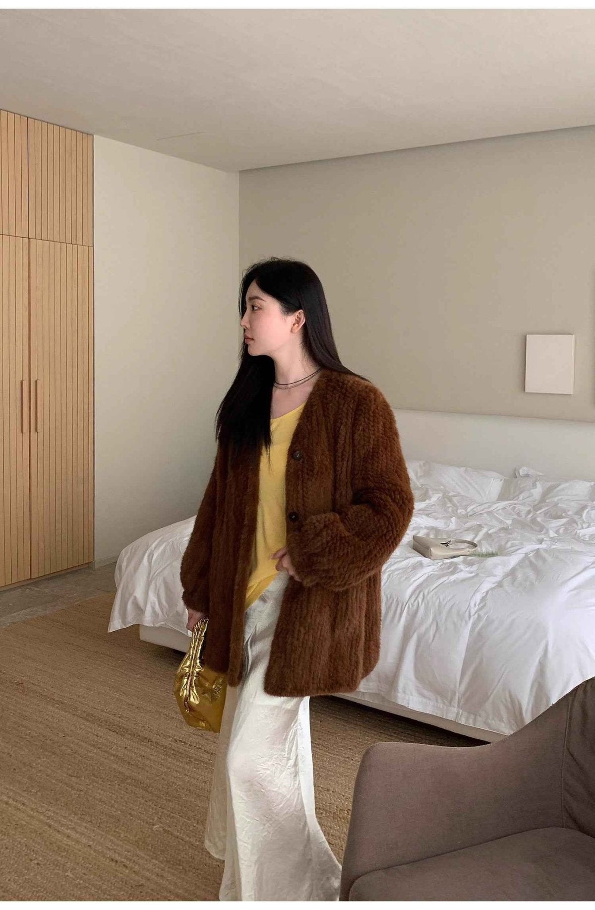 "Moon Serenade" High-Luxury Imported Velvet Mink Woven Fur Coat Mid-Length Mink Coat (Handmade)