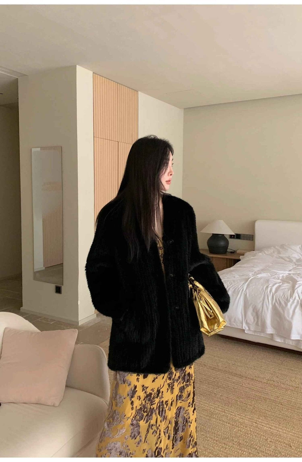 "Moon Serenade" High-Luxury Imported Velvet Mink Woven Fur Coat Mid-Length Mink Coat (Handmade)
