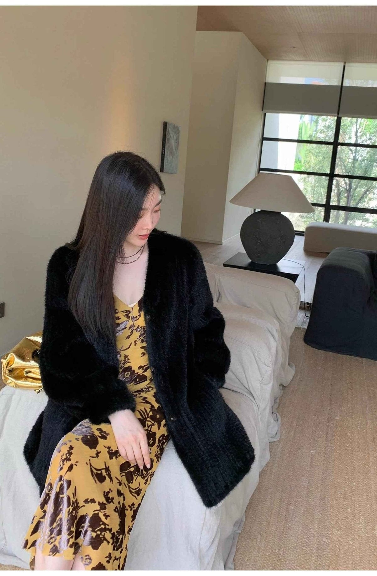 "Moon Serenade" High-Luxury Imported Velvet Mink Woven Fur Coat Mid-Length Mink Coat (Handmade)