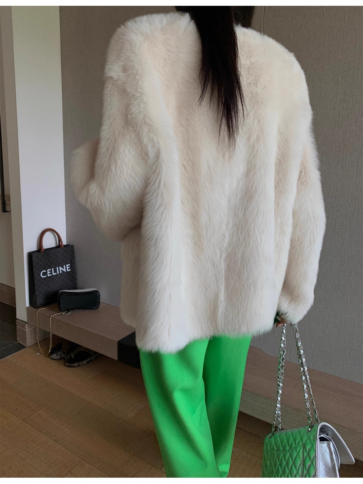 "Night in Paris" Imported Toscana Shearing Women's V-Neck Age-Reducing Lamb Fur Coat