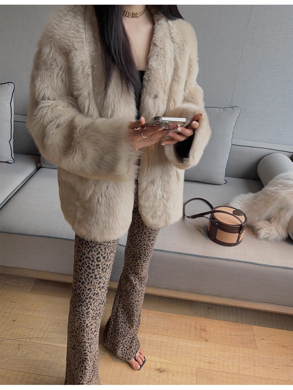 "Night in Paris" Imported Toscana Shearing Women's V-Neck Age-Reducing Lamb Fur Coat