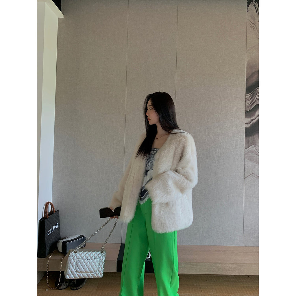 "Night in Paris" Imported Toscana Shearing Women's V-Neck Age-Reducing Lamb Fur Coat