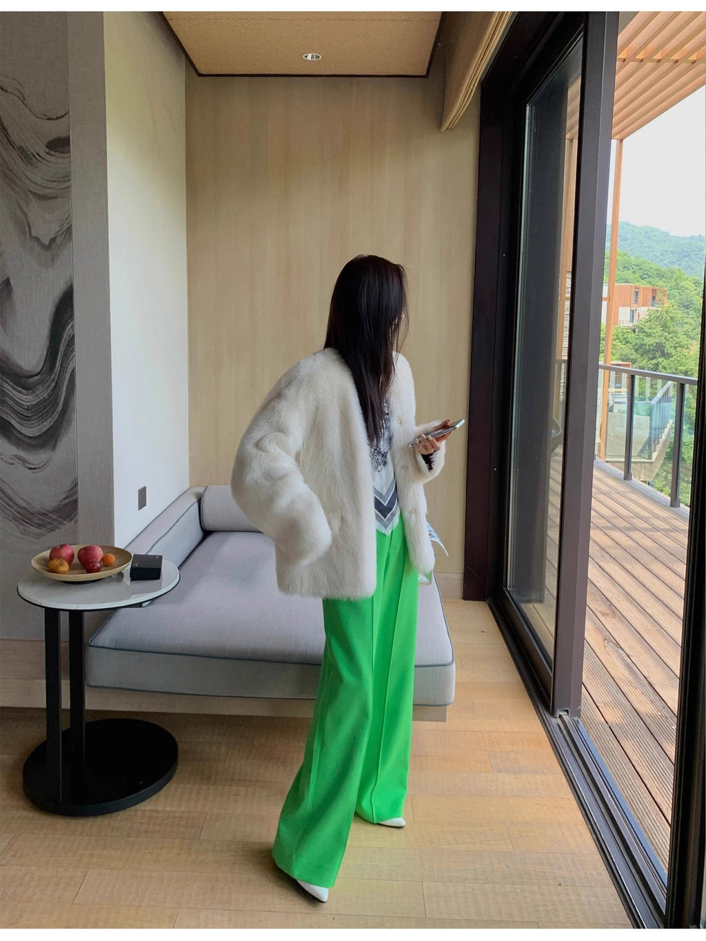 "Night in Paris" Imported Toscana Shearing Women's V-Neck Age-Reducing Lamb Fur Coat