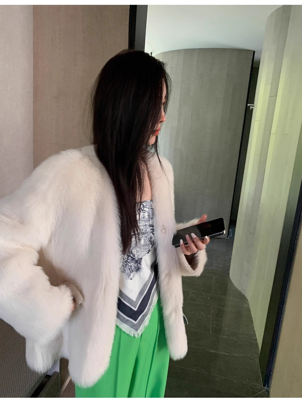 "Night in Paris" Imported Toscana Shearing Women's V-Neck Age-Reducing Lamb Fur Coat